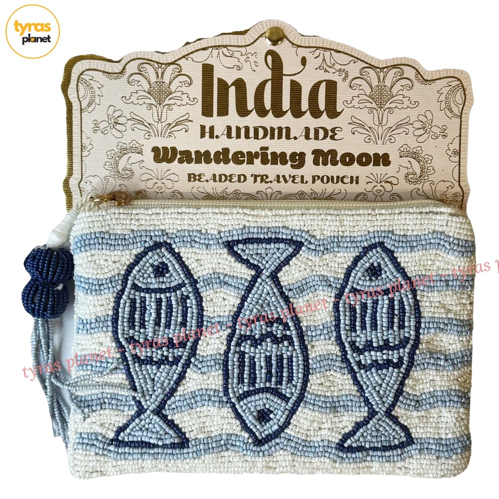 Handcrafted Mace In India Wandering Moon Fish Beaded Bag Purse Viral NEW Rare